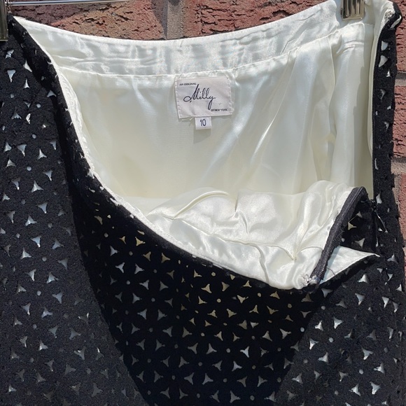 Milly Black Laser Cut Floral Skirt Size 10 Vintage Preppy Old Money - Picture 6 of 10